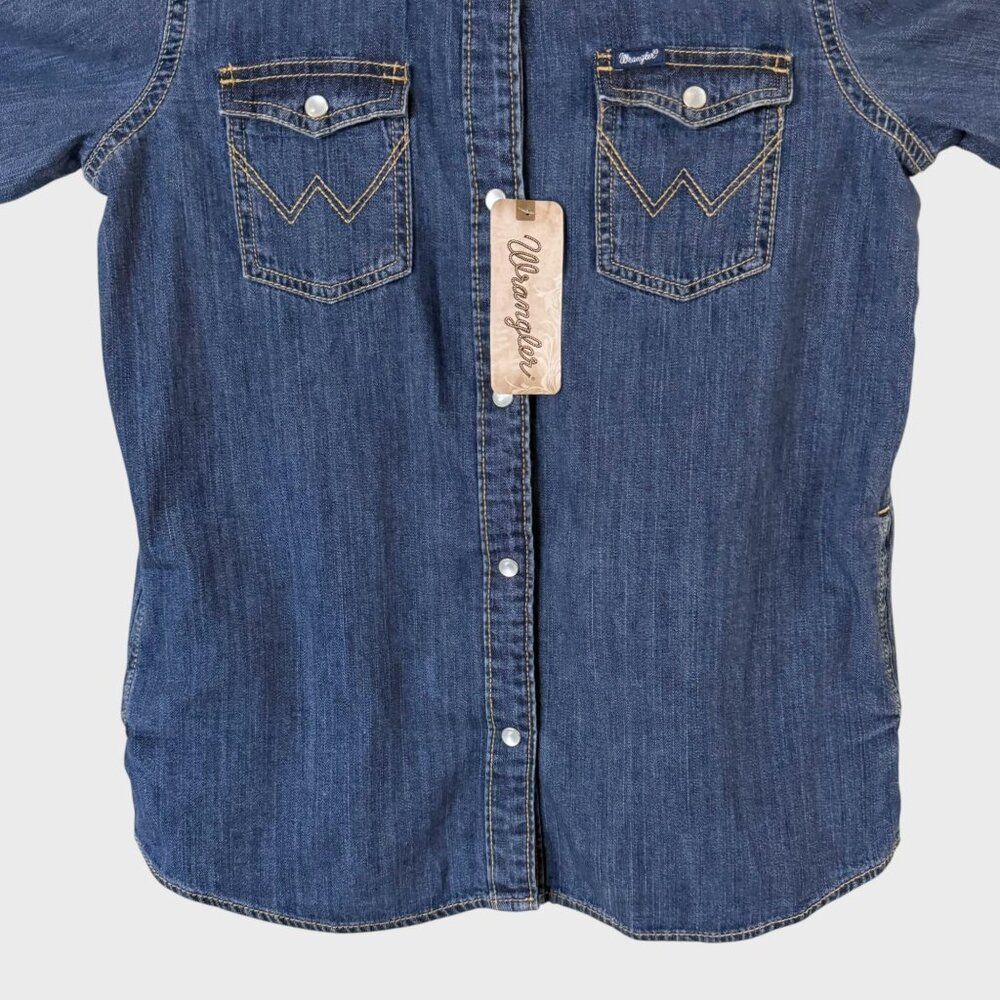 Wrangler Embroidered Denim Shirt Blue Girls Large Western Pearl-Snap Rodeo NEW - Picture 6 of 15